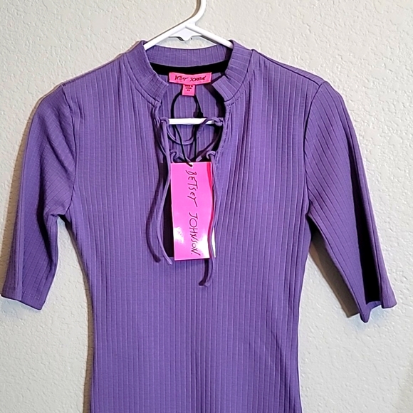 BETSEY JOHNSON Rib-Knit Lace-Up Bodycon Dress in Violet - Picture 8 of 13